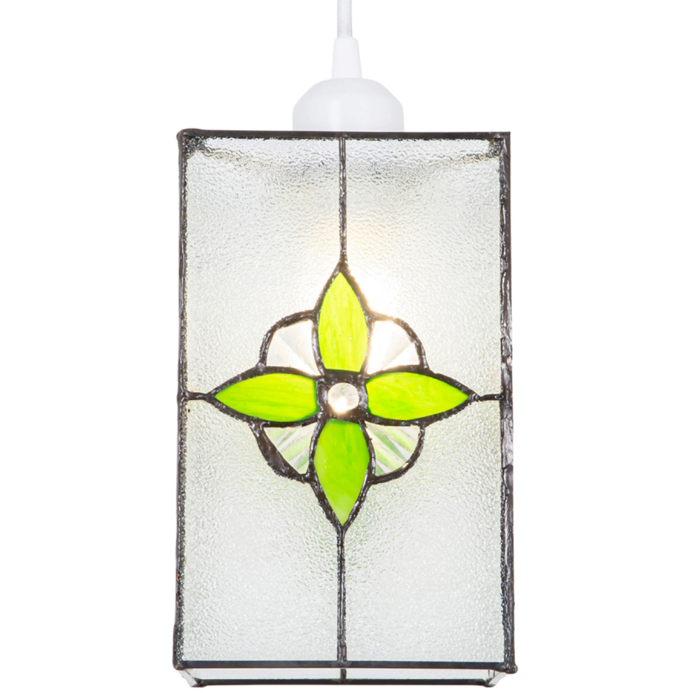 Happy Homewares Traditional Tiffany Style Clear Glass Pendant Shade with Green Panels Image 5