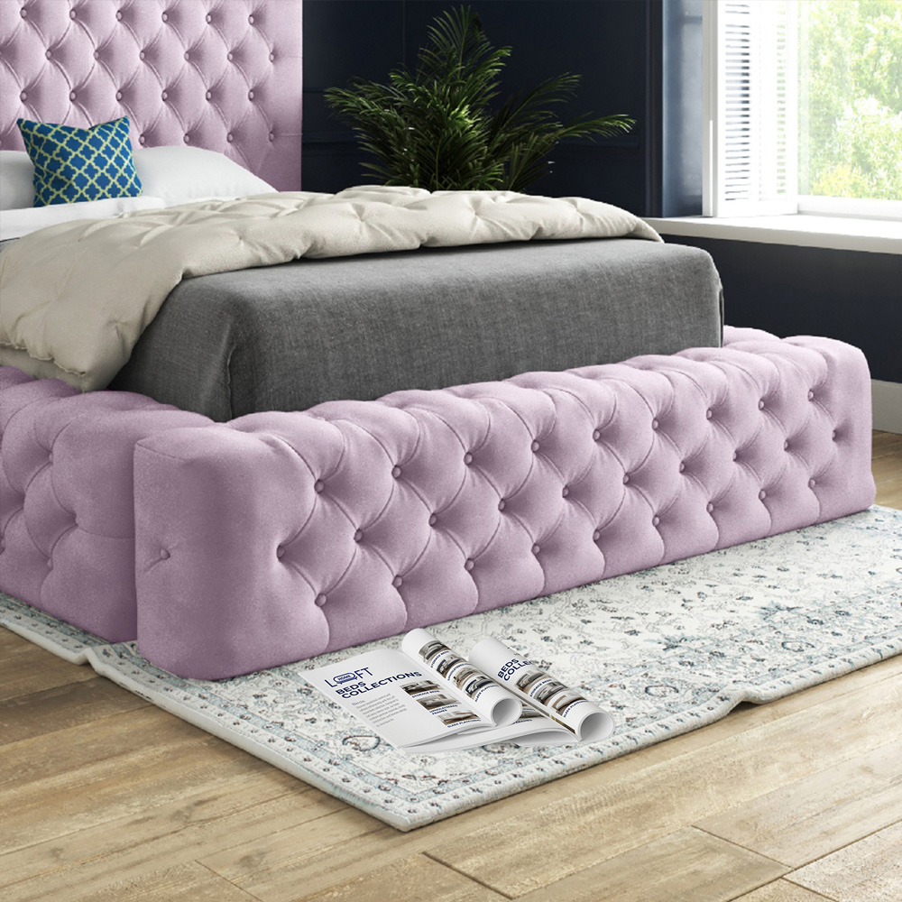 Grand Milan Pink Double Upholstered Bed Frame with Pleated Chesterfield Headboard Image 4