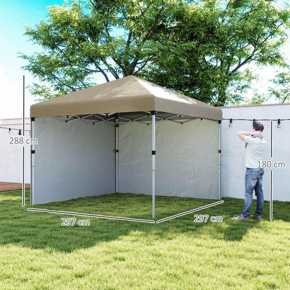 Outsunny 3 x 3m Khaki Pop Up Gazebo with 2 Sides and 4 Weight Bag Image 8