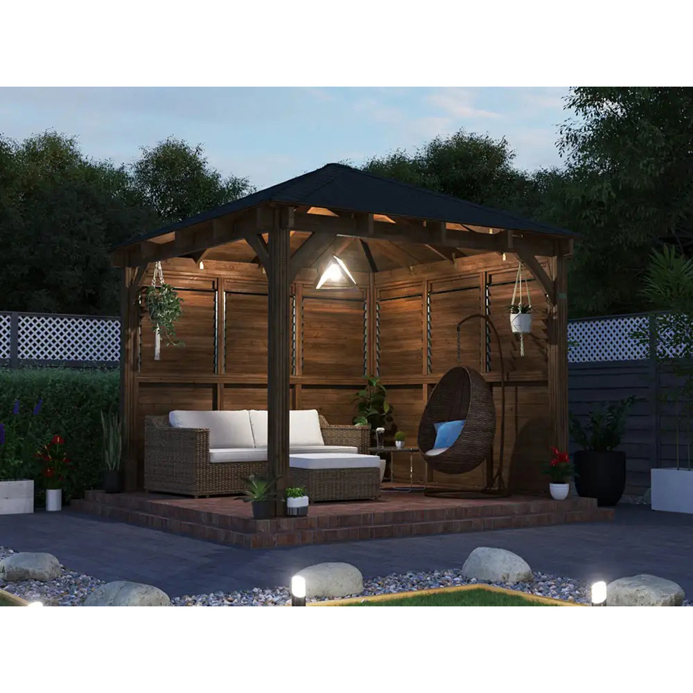 Dunster House Leviathan 3 x 3m Brown Louvre Wall Garden Gazebo with Heavy Duty Roof Shingles Image 4