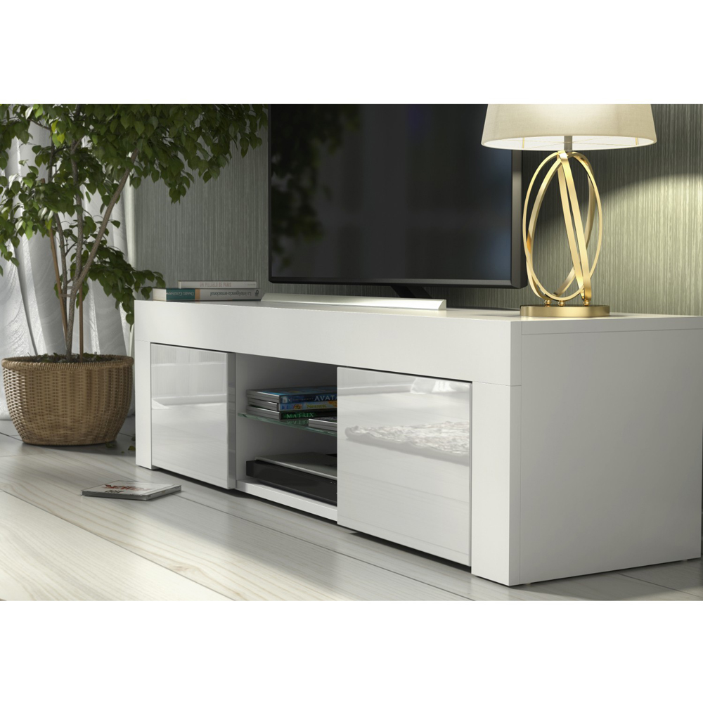 Creative Furniture Loom White and White Gloss 2 Door 2 Shelf TV Unit Image 3