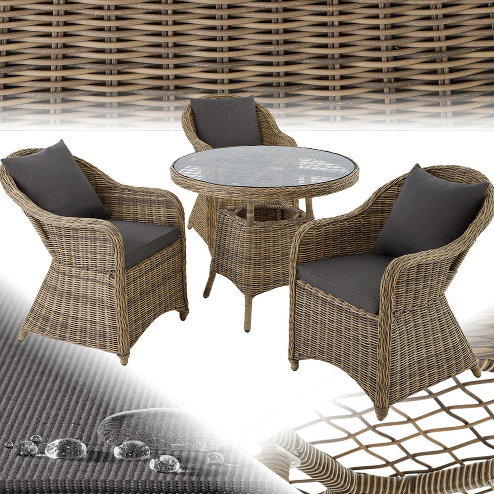 tectake Zurich 3 Seater Poly Rattan Garden Bar Dining Table Nature Image 2