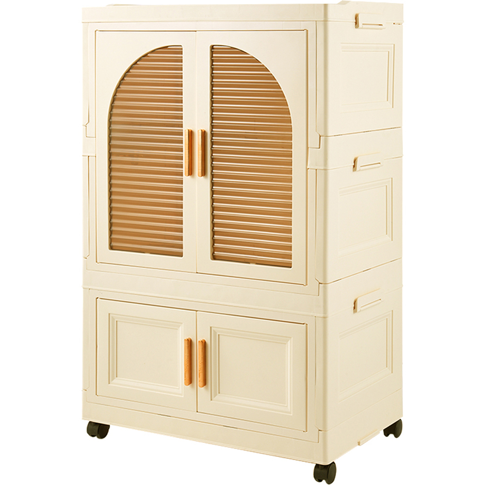 Living and Home 4 Door Cream and White Plastic Foldable Nursery Wardrobe with Wheels Image 2