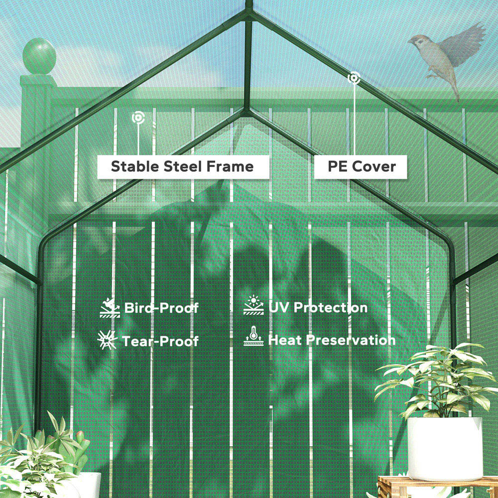 Outsunny Green 4 Shelf PE Cover 3.9 x 6.1ft Walk In Greenhouse Image 7