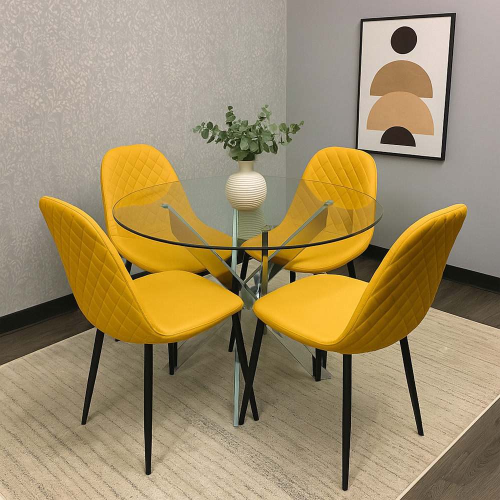 Kosy Koala Maya Gem 4 Seater Round Glass Dining Set Mustard Image 6