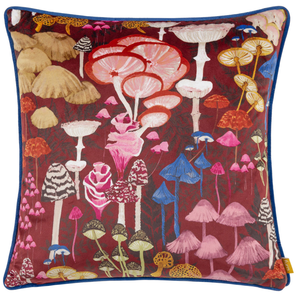 furn. Amanita Burgundy Velvet Piped Cushion Image 1