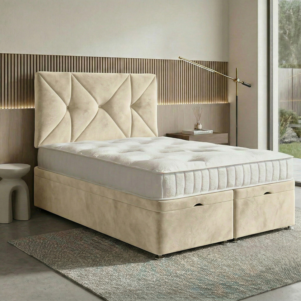 DS Living Eclipse King Size Cream Plush Velvet Ottoman Bed Image 3