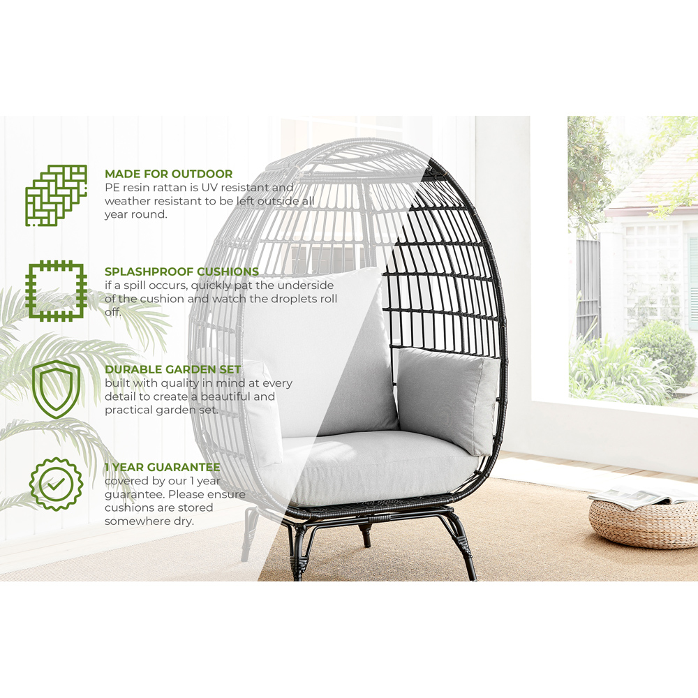 Veza Black Rattan Egg Chair with Cushions Image 9