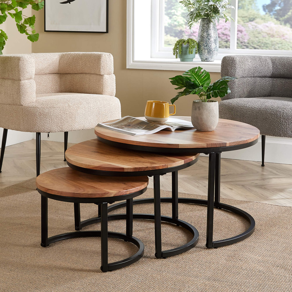 Home Source Eureka Acacia Round Nest of Tables Set of 3 Image 5