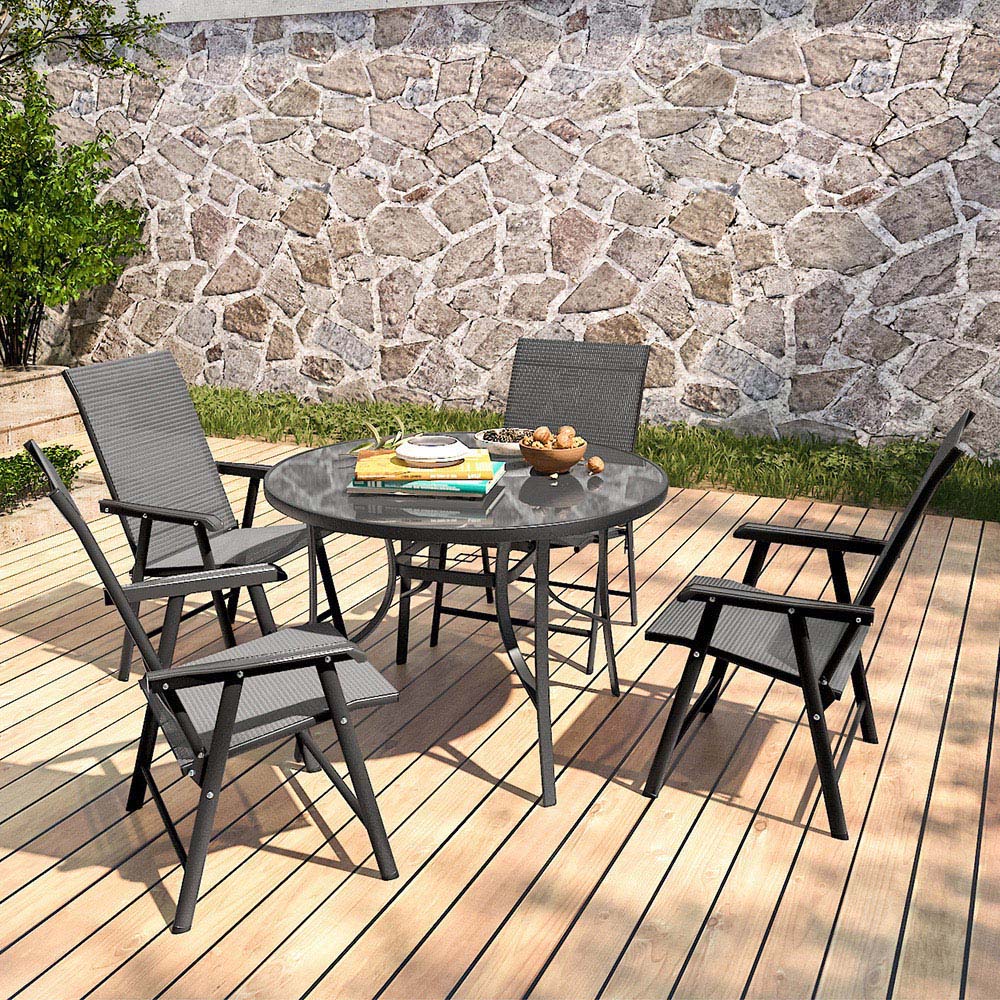 Living and Home 4 Seater Garden Dining Set Black and Grey Image 7