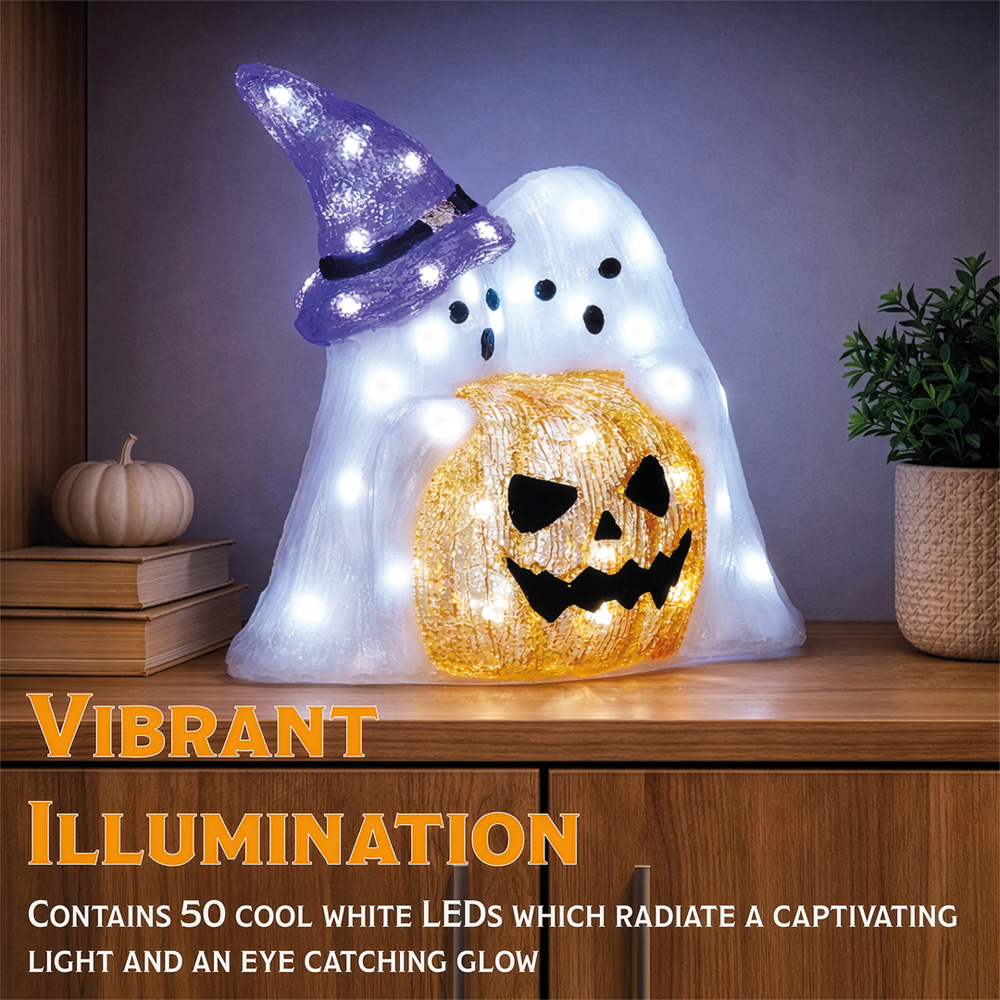 FXLab 50 White LED Pumpkin and Ghost Halloween Decoration 30.5 x 15 x 29.5cm Image 5