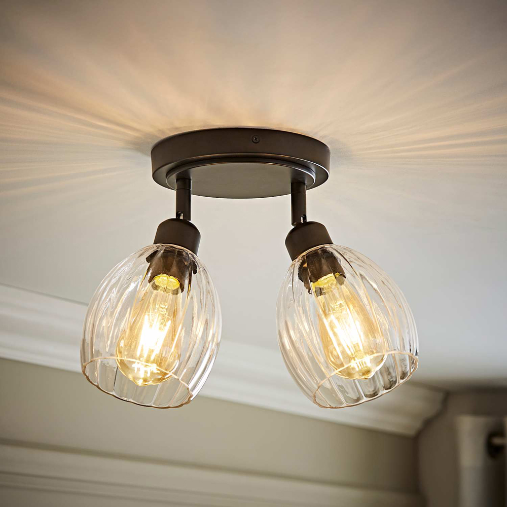 ValueLights Cheltenham Ribbed Shades 2 Way Matte Black Adjustable Ceiling Spotlight with Bulbs Image 6