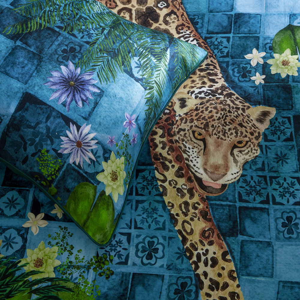 Paoletti Majorelle Exotic Super King Size Azure Blue Duvet Cover Set Image 3