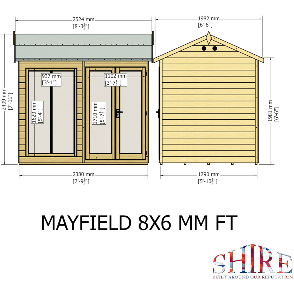 Shire Mayfield 8 x 6ft Double Door Traditional Summerhouse Image 7