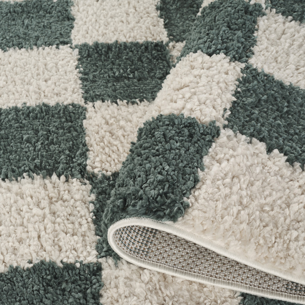 Desire Rugs Chester Jade Green Shaggy Checkered Rug 60 x 220cm Image 4