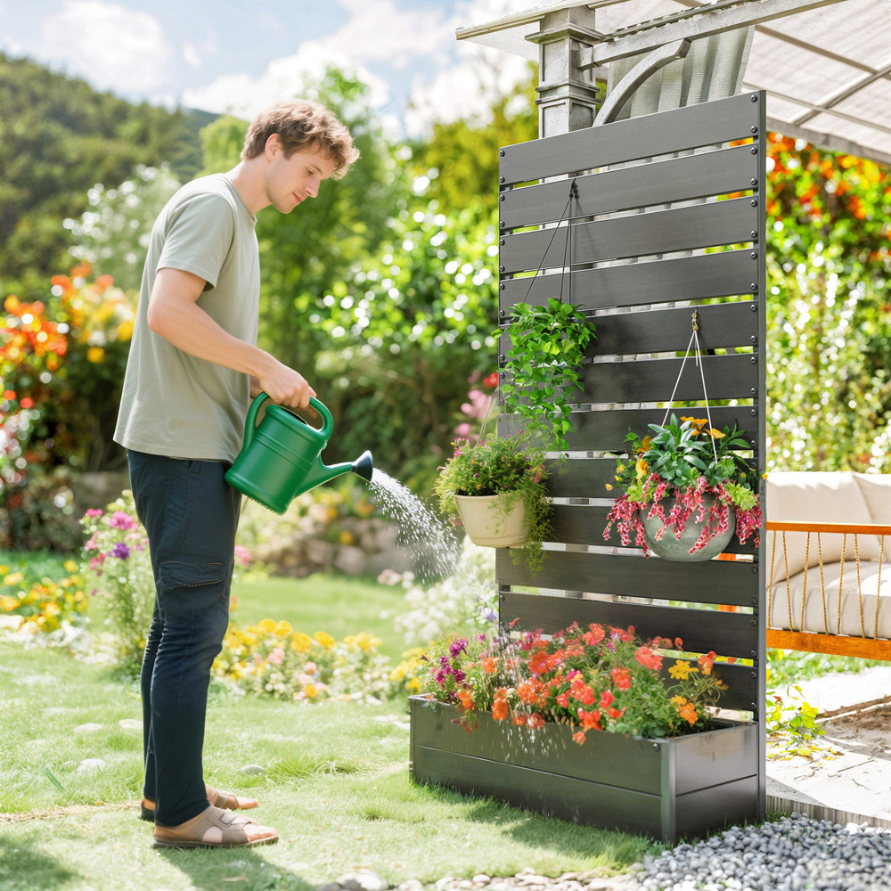 Outsunny Black Raised Garden Bed with Trellis 180 x 38 x 91cm Image 4