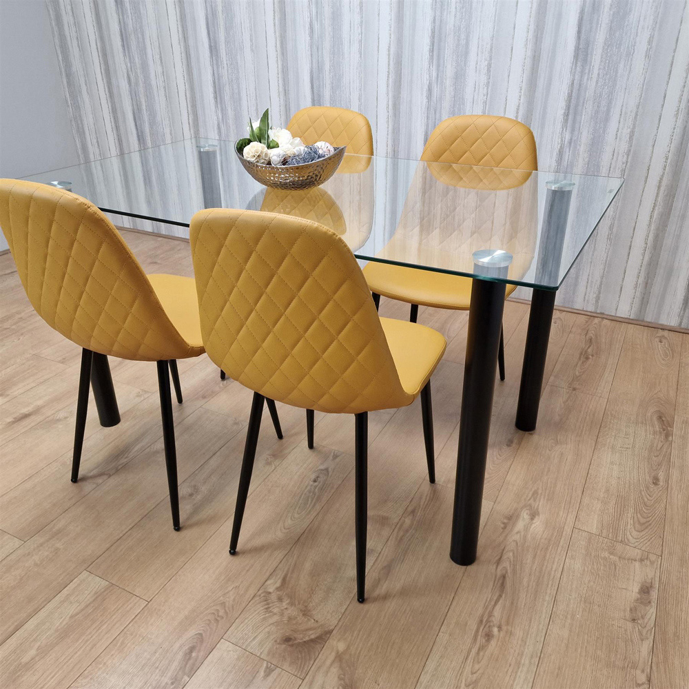 Kosy Koala 6 Seater Glass and Faux Leather Dining Set White and Mustard Image 6