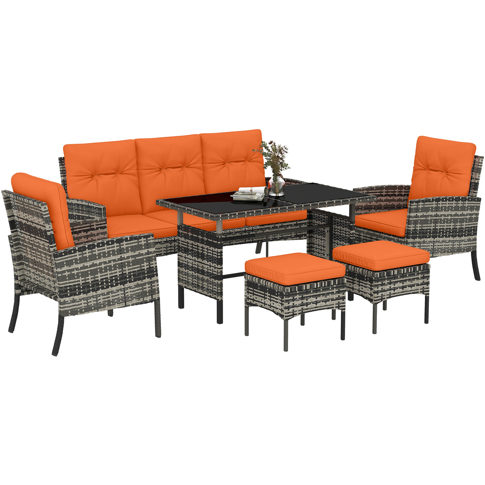Outsunny Orange 7 Seater PE Rattan Garden Lounge Set with Cushion Image 2