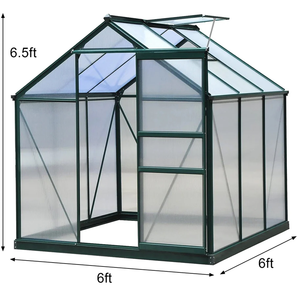 MonsterShop Green 6 x 6ft Polycarbonate Greenhouse with Base Image 6