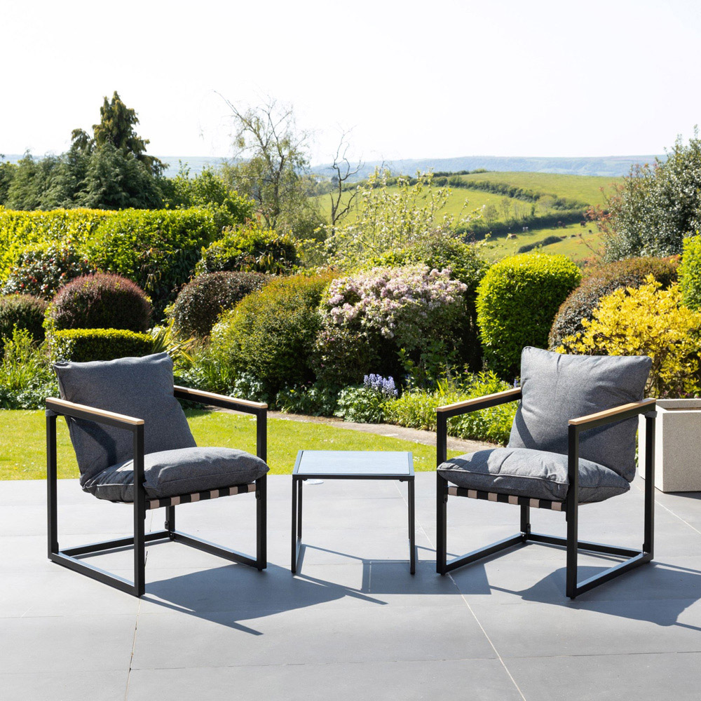 Artemis Home Bosque 2 Seater Black and Grey Garden Lounge Set with Cushion Image 7