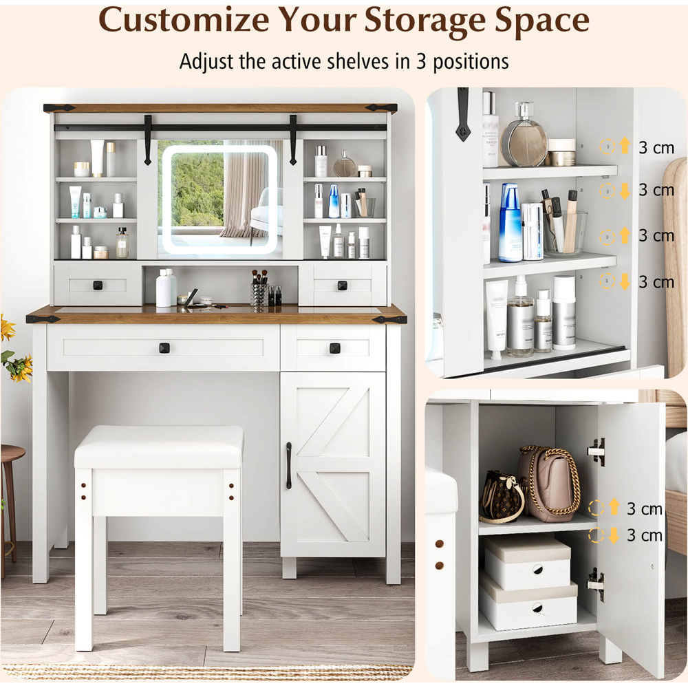 Costway White Vanity Desk and Stool Set with Sliding Mirror Image 5
