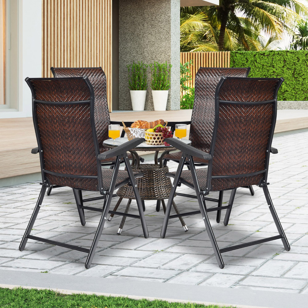 Costway Foldable Rattan Reclining Chair with Widened Armrest Image 3