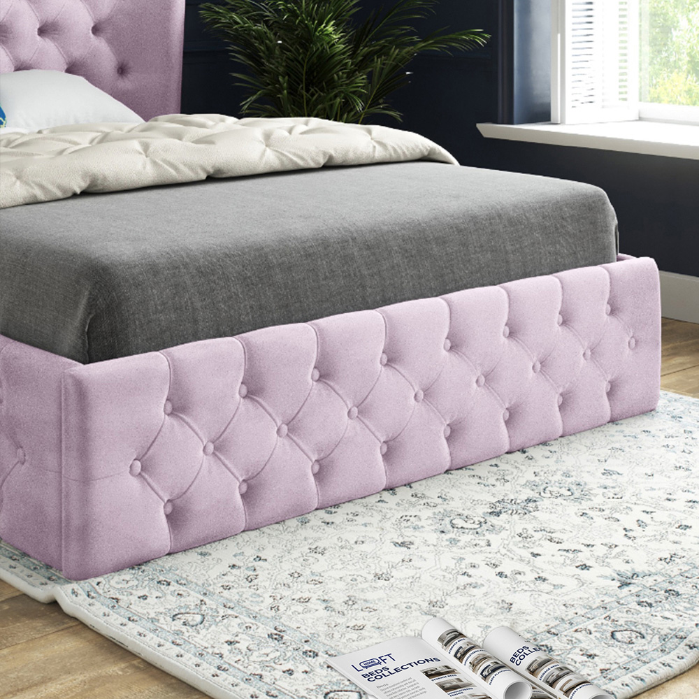 Florence Pink Small Single Velvet Upholstered Bed Frame with Wide Winged Chesterfield Headboard Image 4