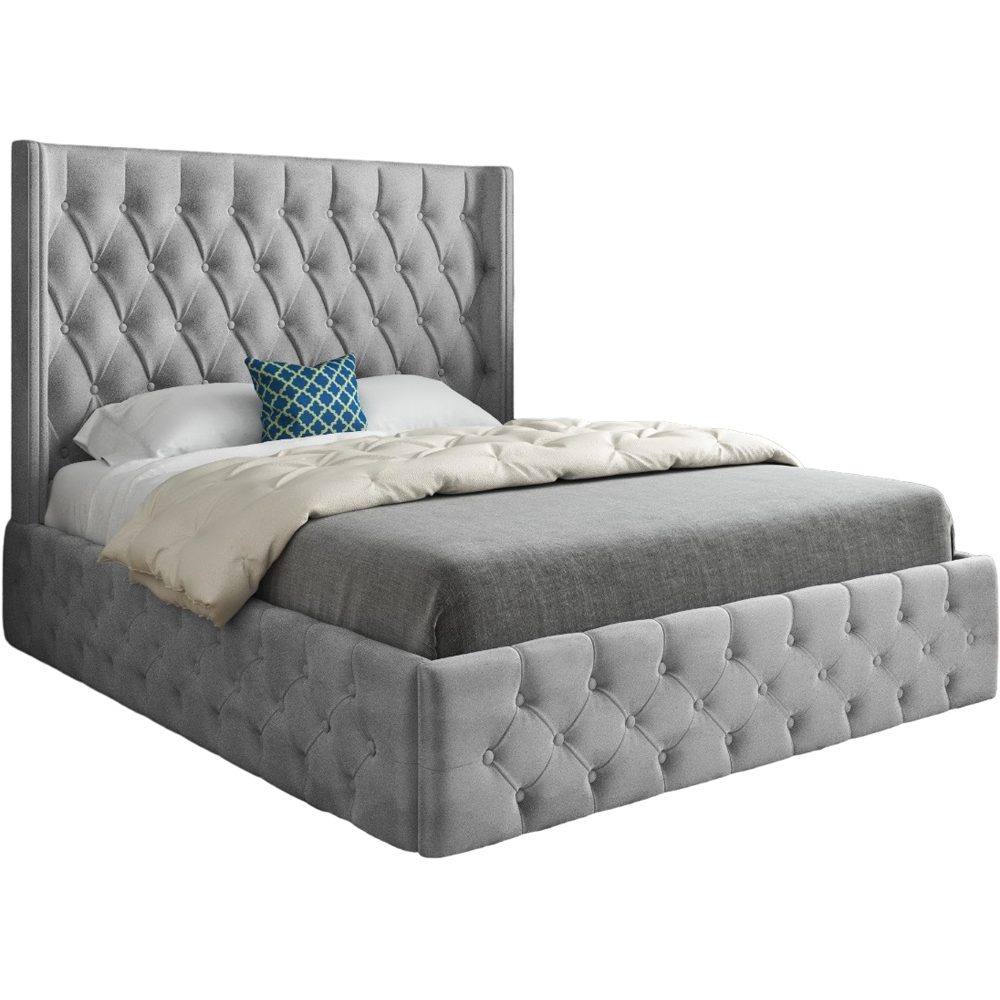 Turin Small Single Grey Soft Velvet Upholstered Bed Frame with Straight Winged Headboard Image 2