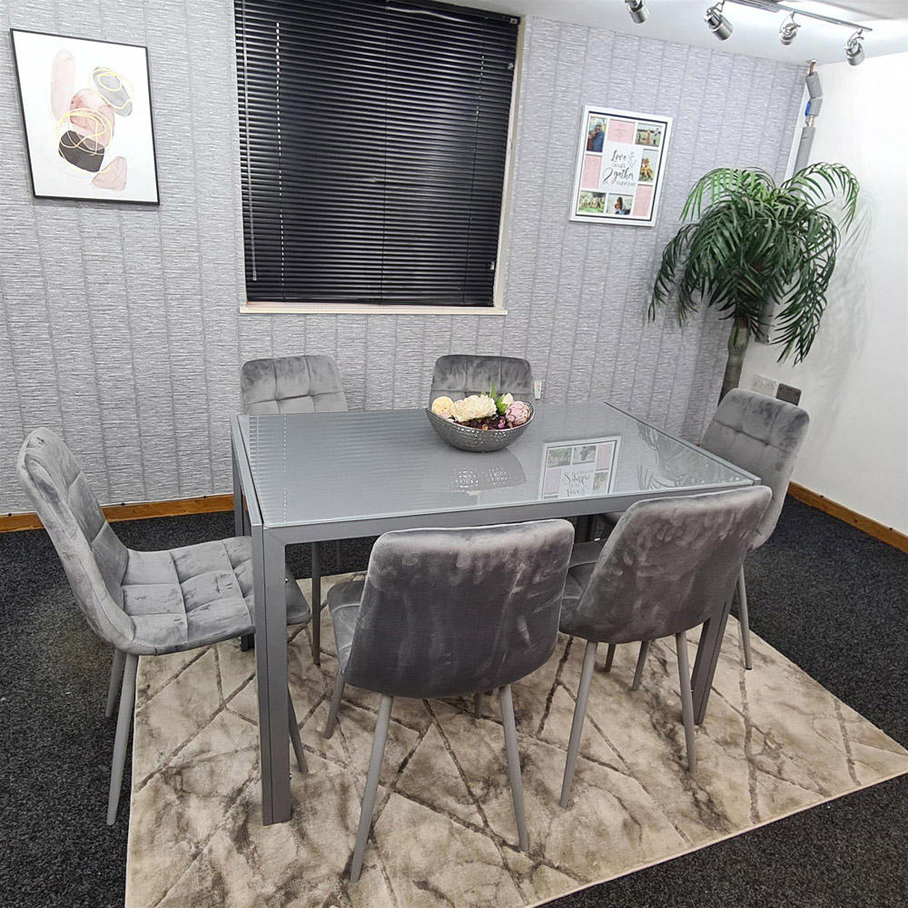 Portland 6 Seater Velvet Dining Set Grey Image 2