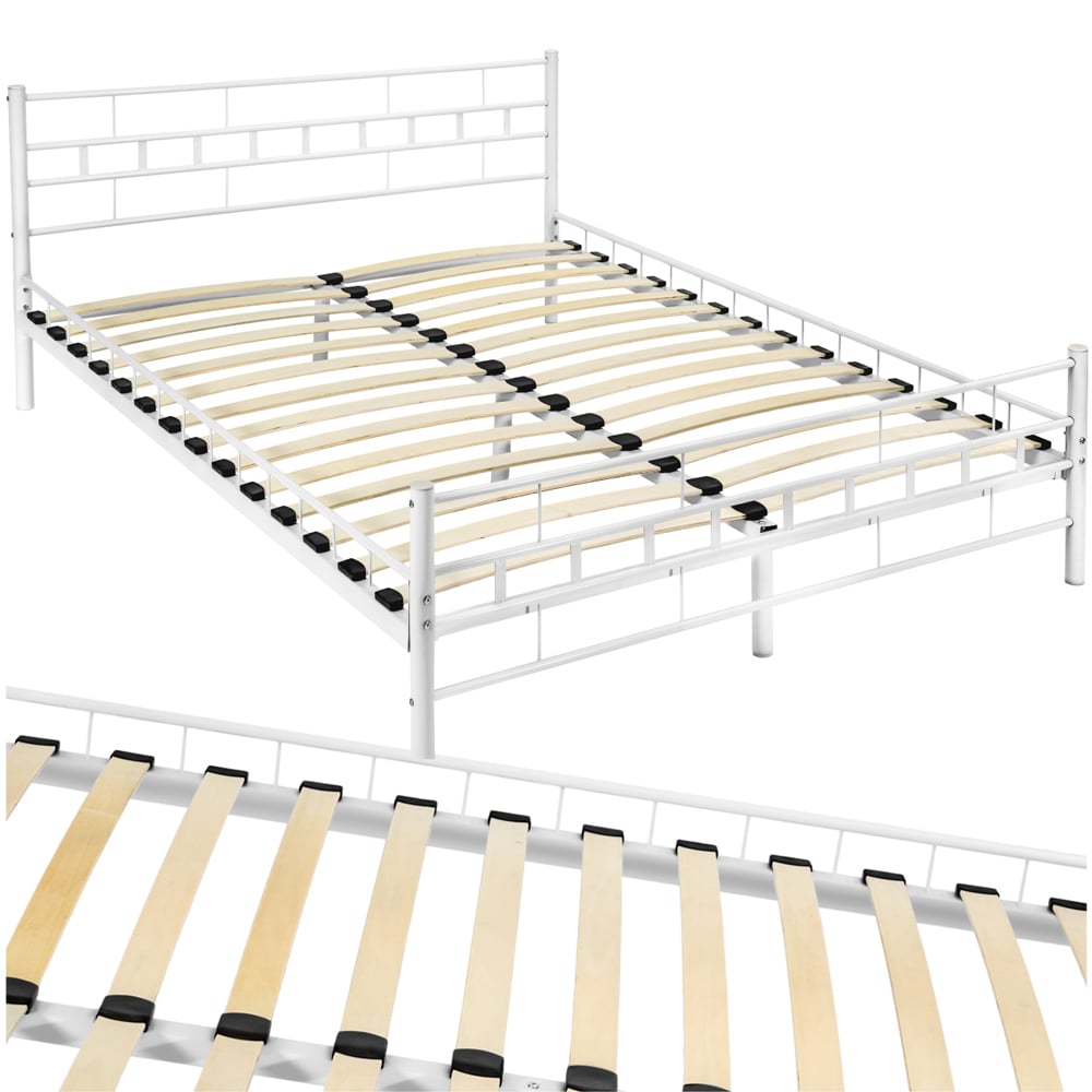 tectake Double White Metal Bed Frame with Slatted Base Image 2