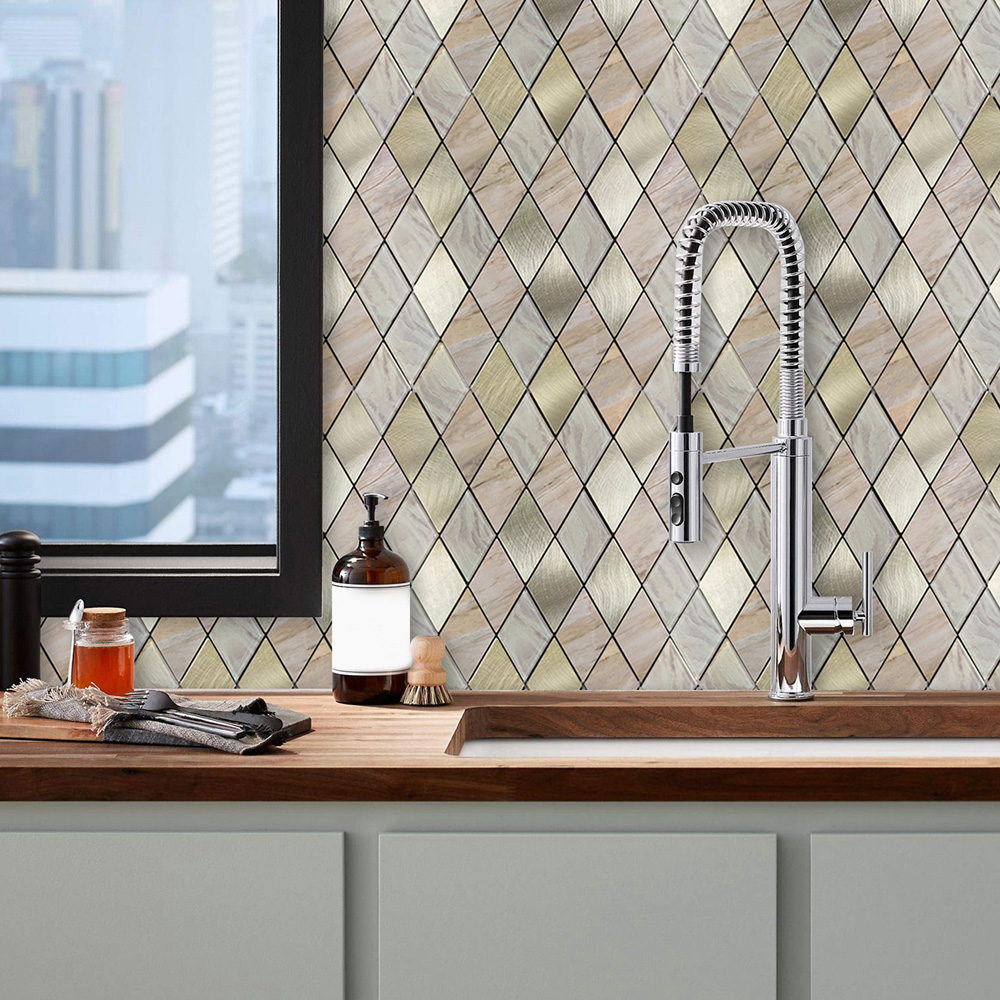 Britwall Rose Gold Slate Diamond Pattern Peel and Stick Aluminium Wall Tile 295 x 295mm Image 5