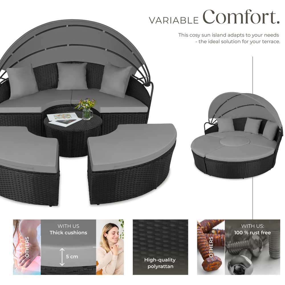 tectake Santorini Black Modular Sun Lounger with Shade Canopy Image 4