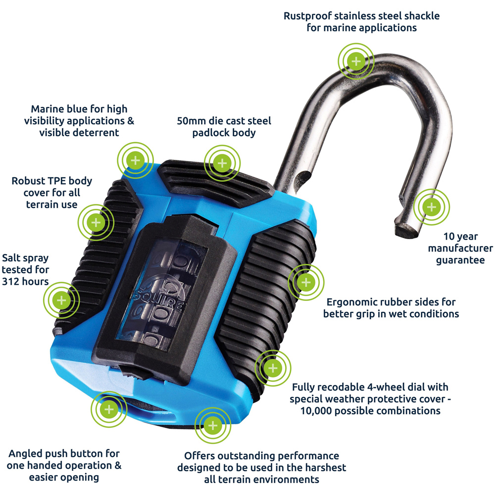 Squire 50mm 4 Wheel Combination Stainless Shackle Padlock Image 6