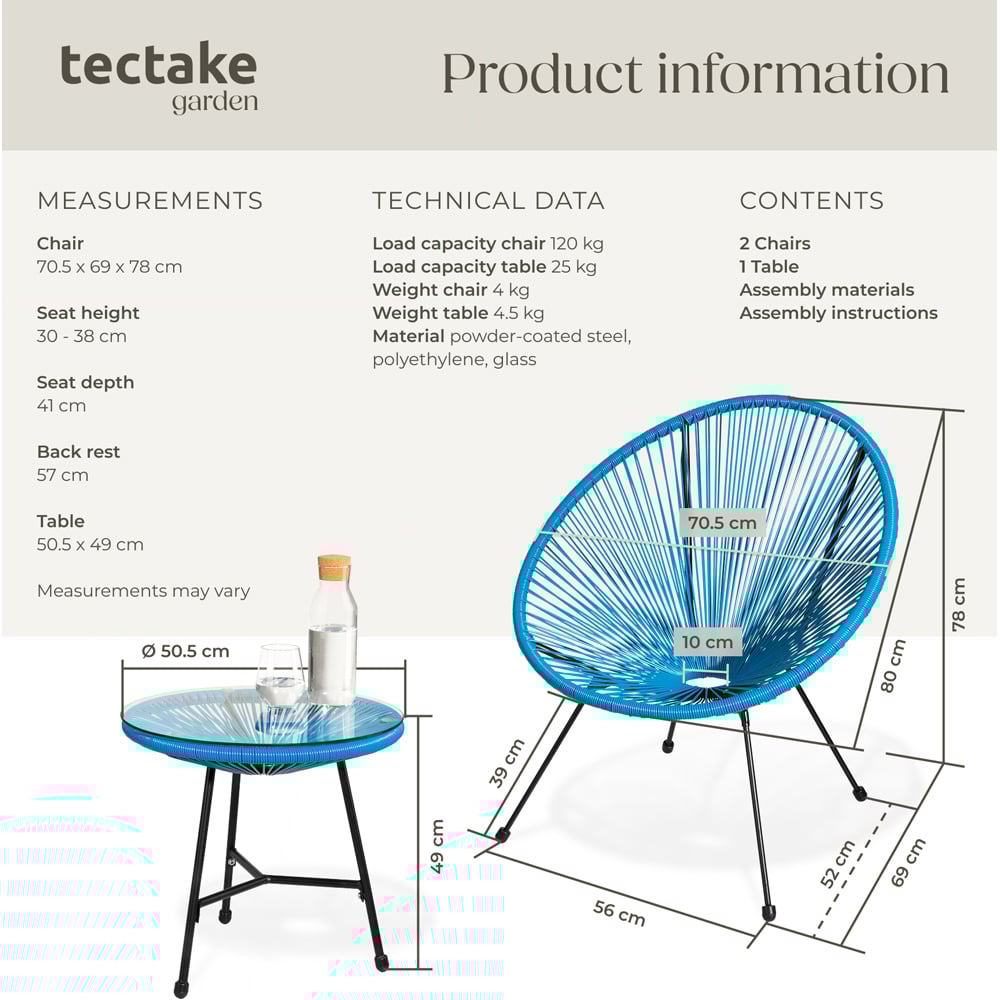 tectake Santana 2 Seater Blue Bristo Set Image 9