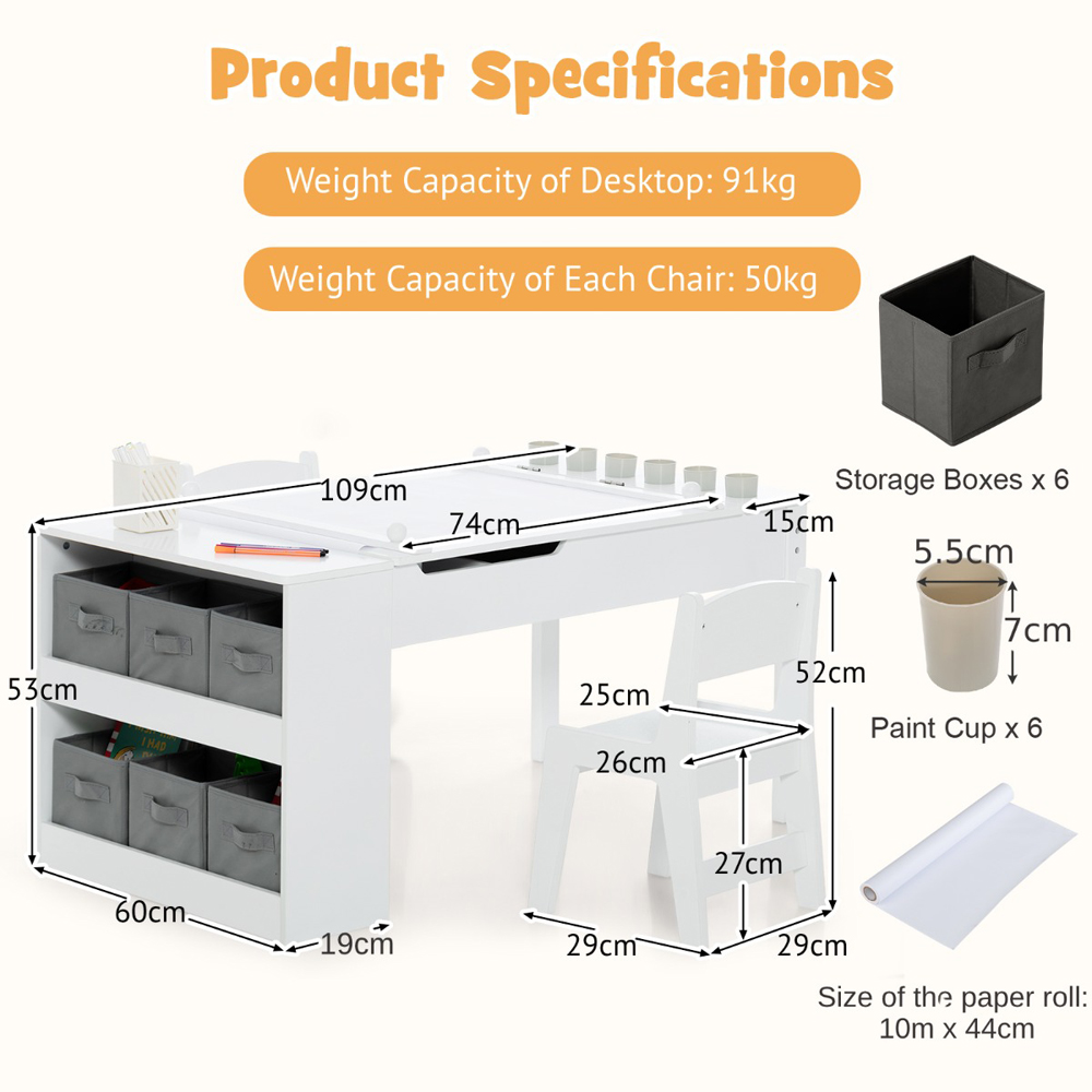 Costway 2 in 1 White Kids Art Table and Chair Set Image 9