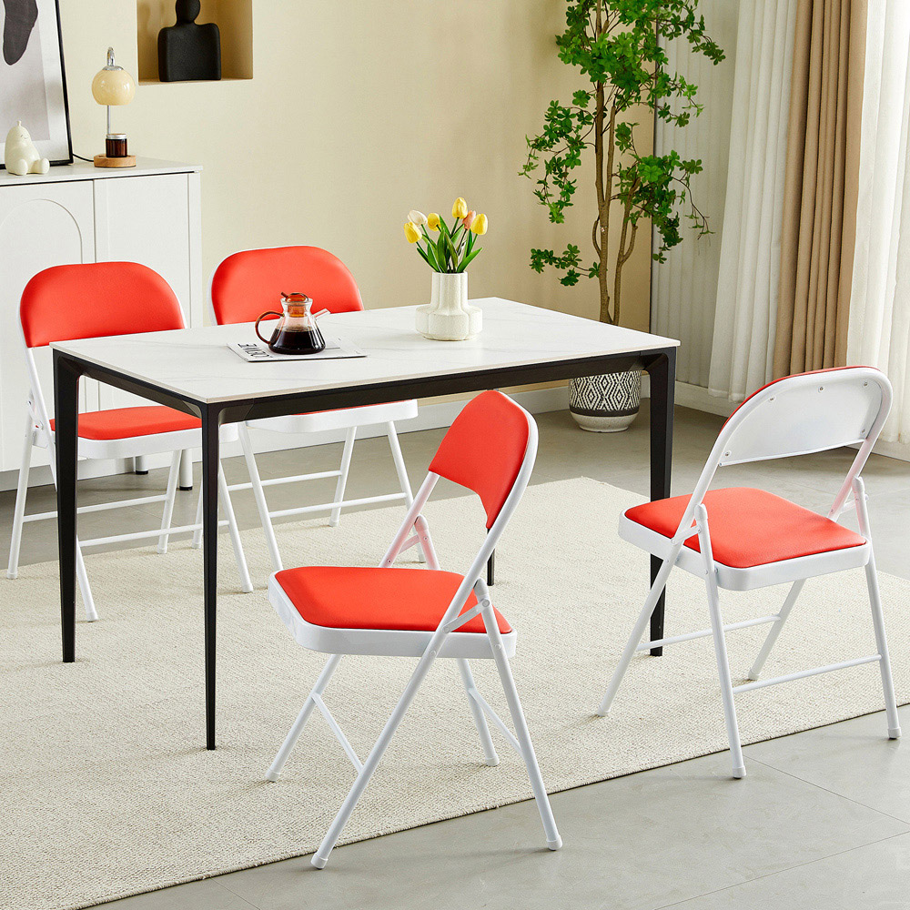 Set of 4 Red Padded Folding Metal Dining Chairs Image 6