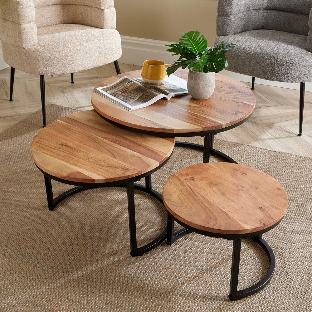 Home Source Eureka Acacia Round Nest of Tables Set of 3 Image 6