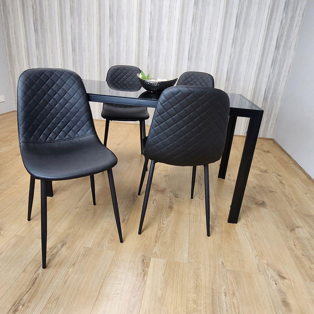 Portland Leather and Glass 4 Seater Dining Set Blue and Black Image 4