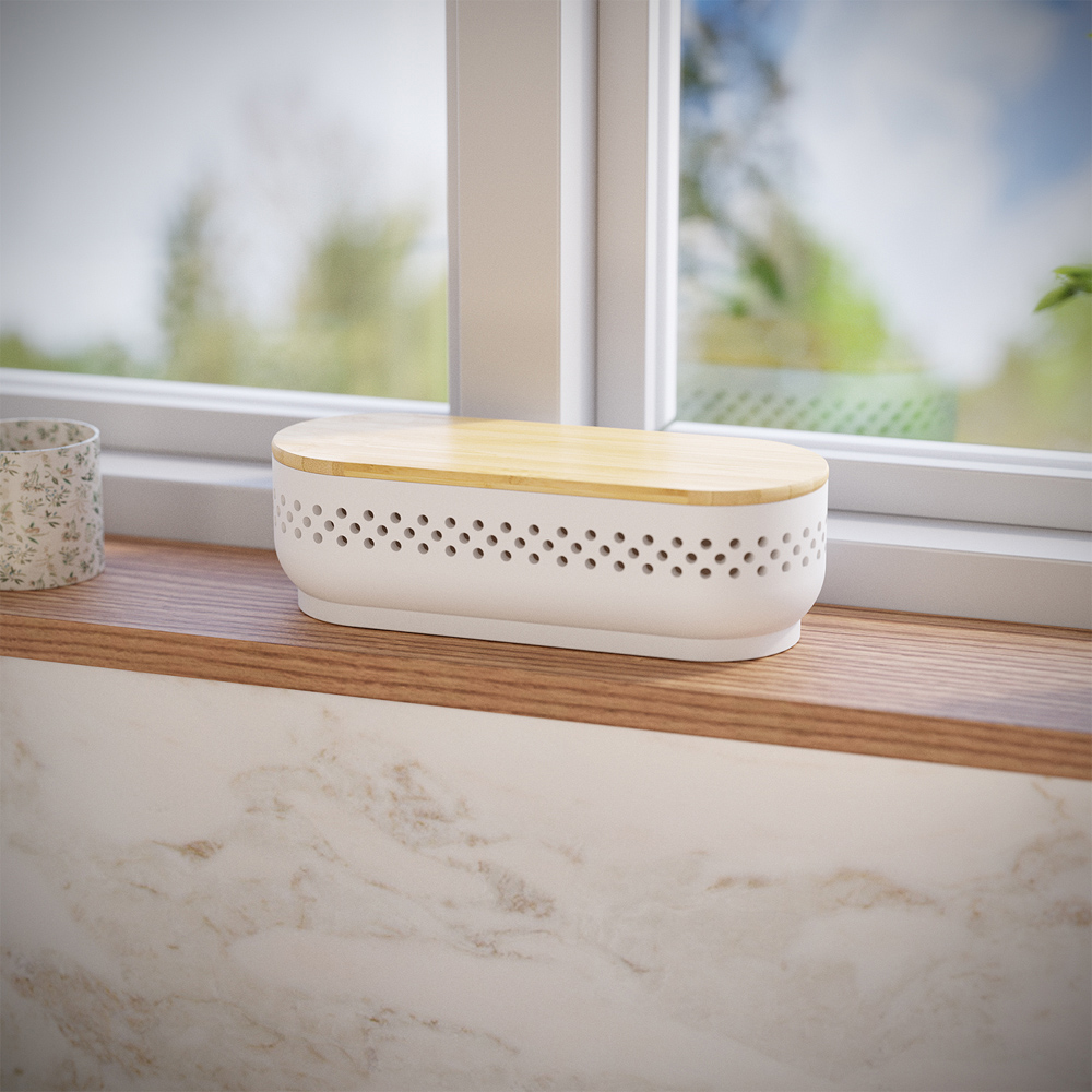 Refillable White Slim Moisture Absorber with Bamboo Lid Image 2