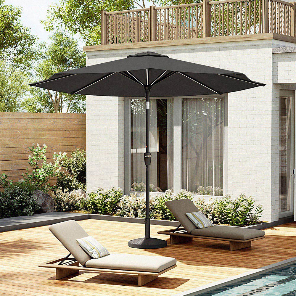 Living and Home Dark Grey Solar LED Crank and Tilt Parasol with Resin Woven Base 3m Image 7