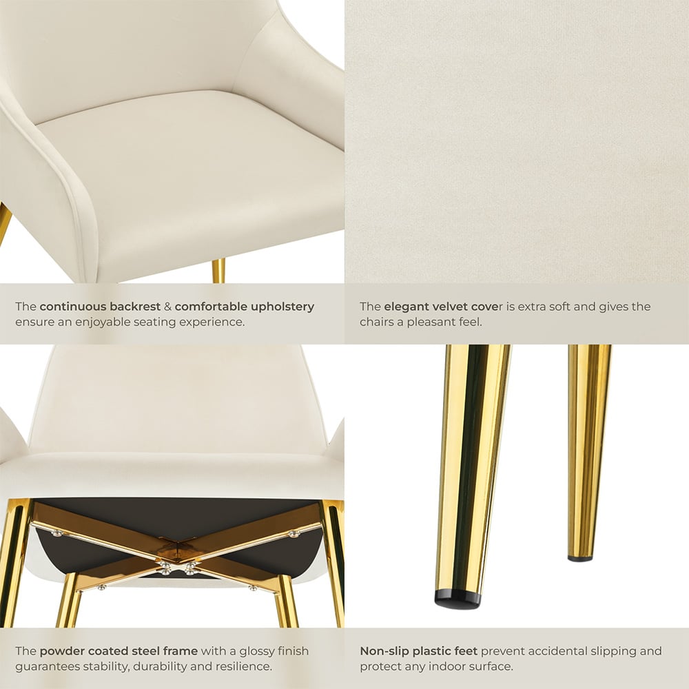 tectake Avane Set of 6 Beige Velvet High Backrest Dining Chair Image 5