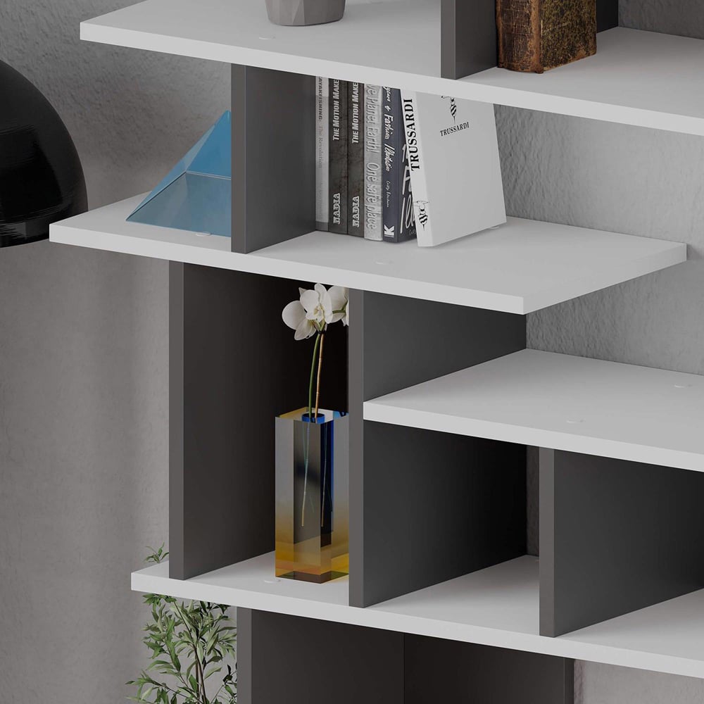 FWStyle Apollon 7 Tier White and Grey Wide Bookcase Shelving Unit Image 3