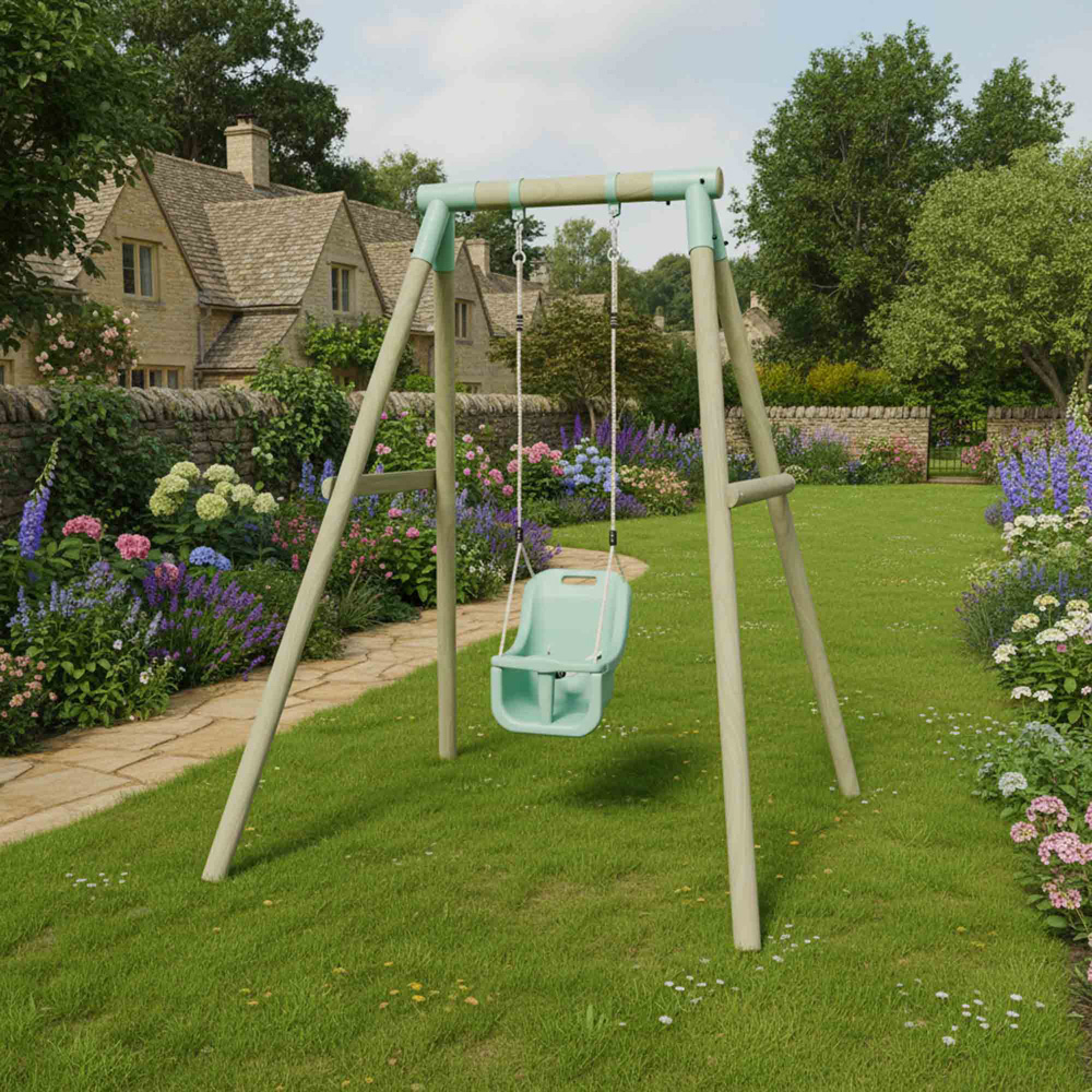 Mercia Wooden Round Pole Single Baby Seat Swing Image 2
