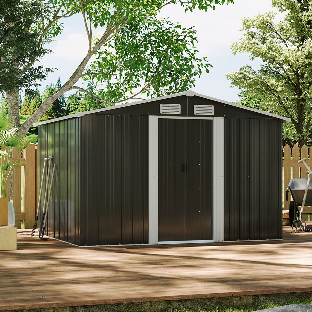 Living and Home 8.1 x 6.4ft Black Dual Sloped Roof Ventilated Metal Tool Storage Shed Image 2