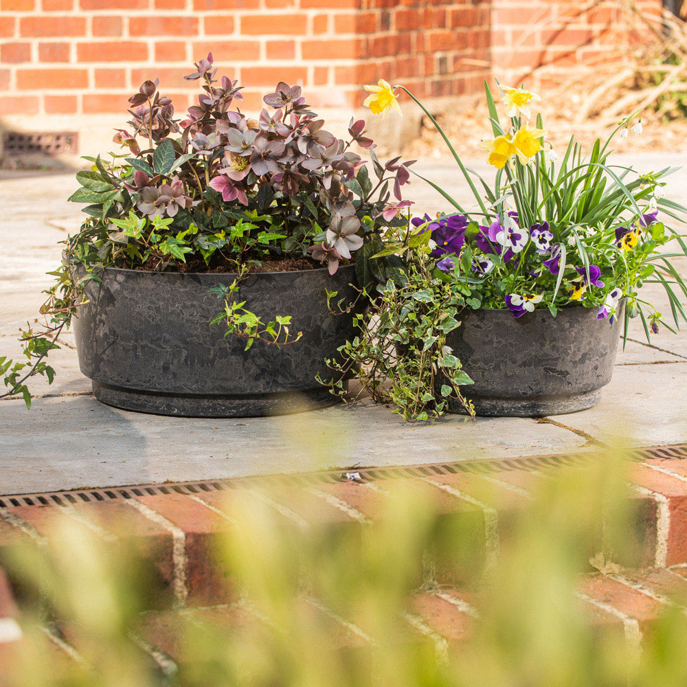 Garden Gear Caesar Charcoal Marble Effect Bowl Planter Set of 2 Image 3