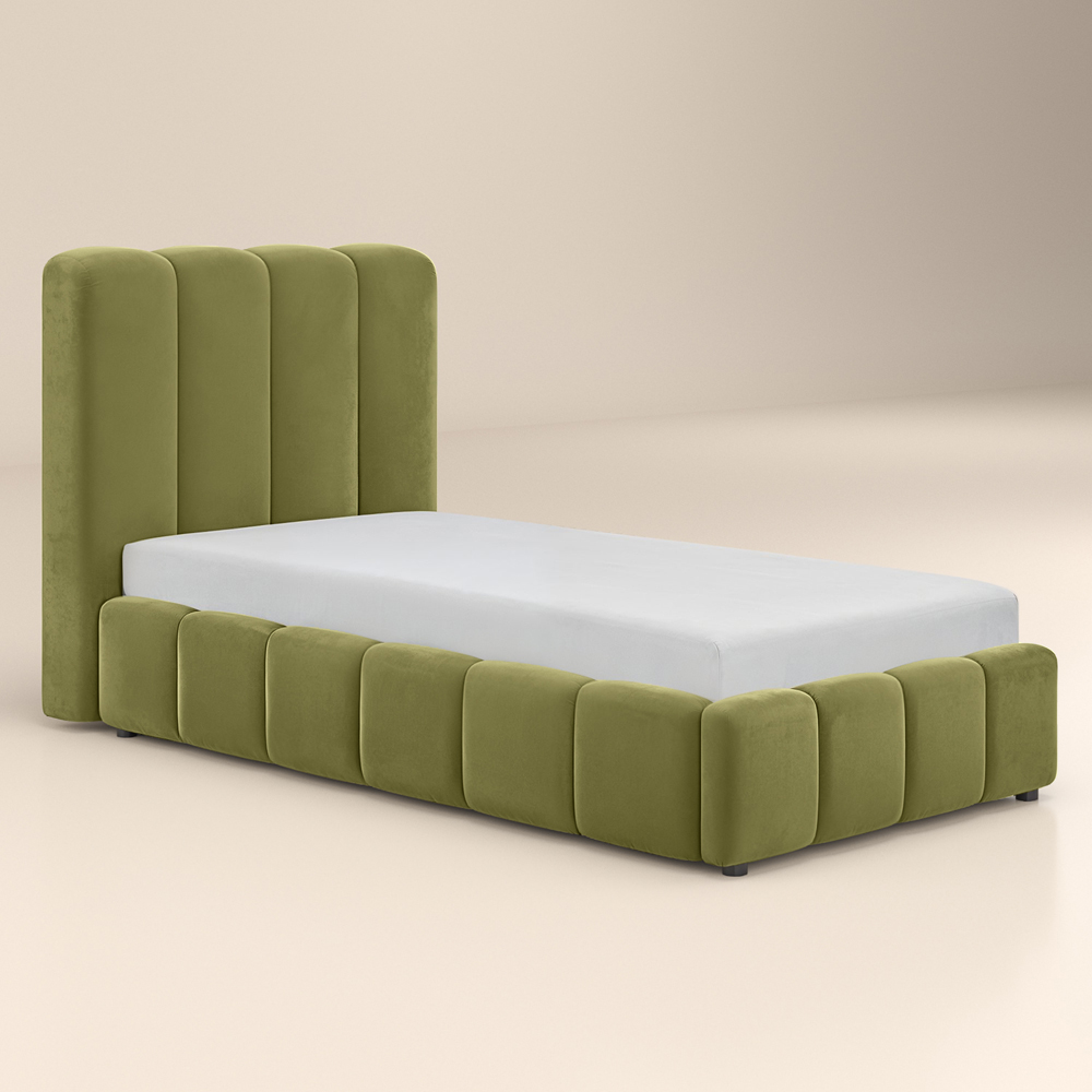 Solace+Co Emilie Single Green Velvet Ribbed Ottoman Bed Image 2