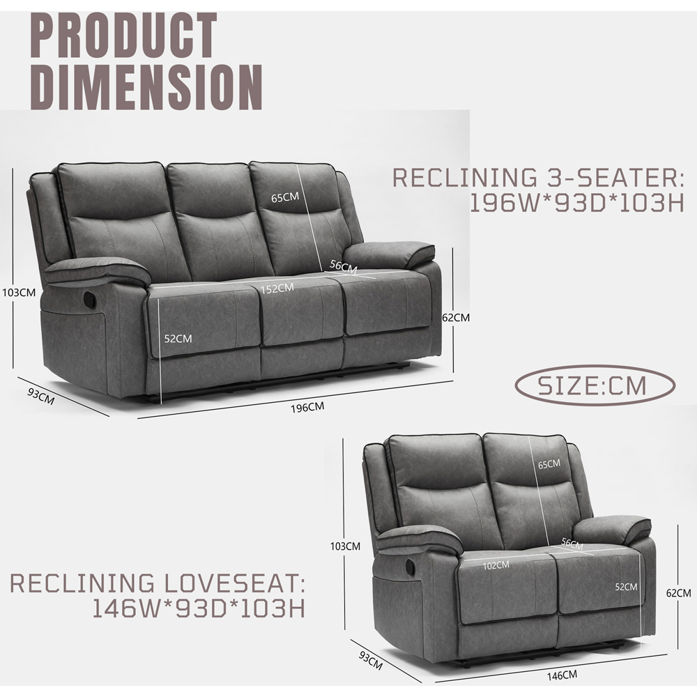 Furniture One 5 Seater Grey Manual Sectional Recliner Couches Sofa Set Image 7
