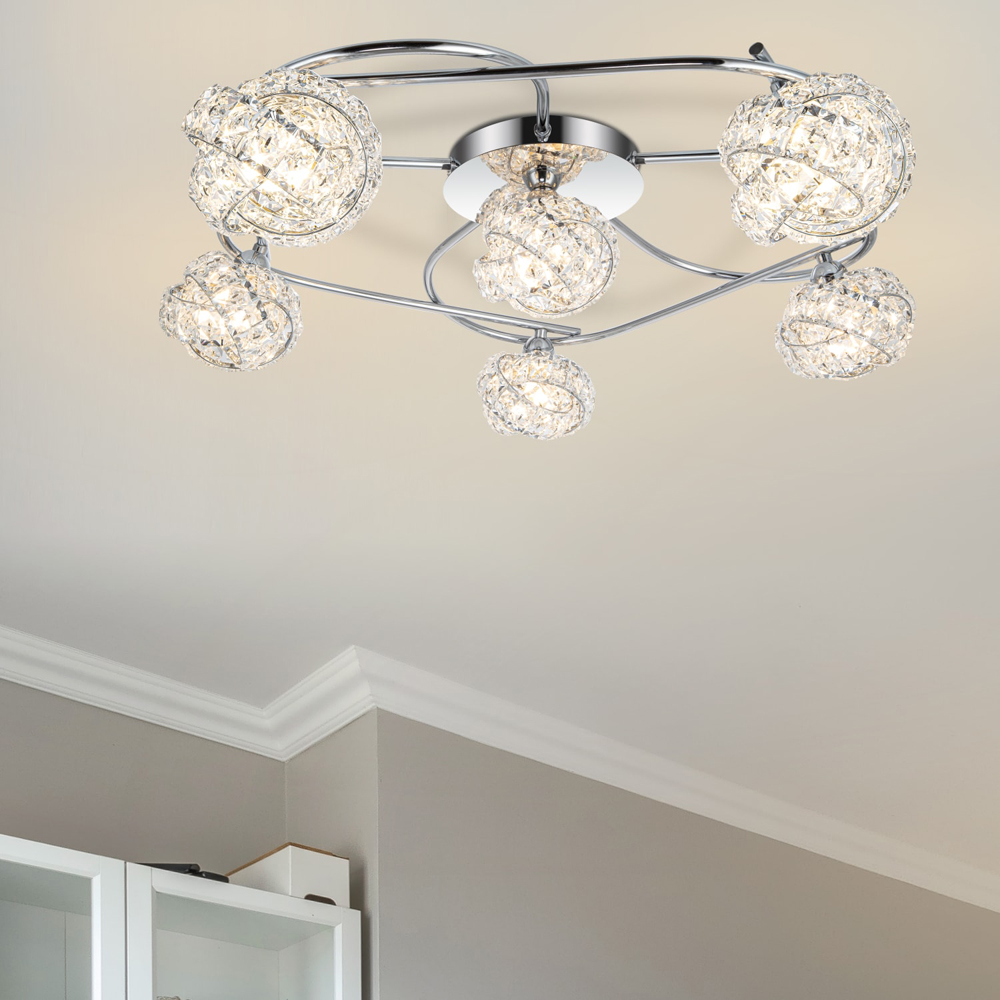 Cosylyte Mirri 6 Light Glass Beaded Shade Chrome Ceiling Light Image 2