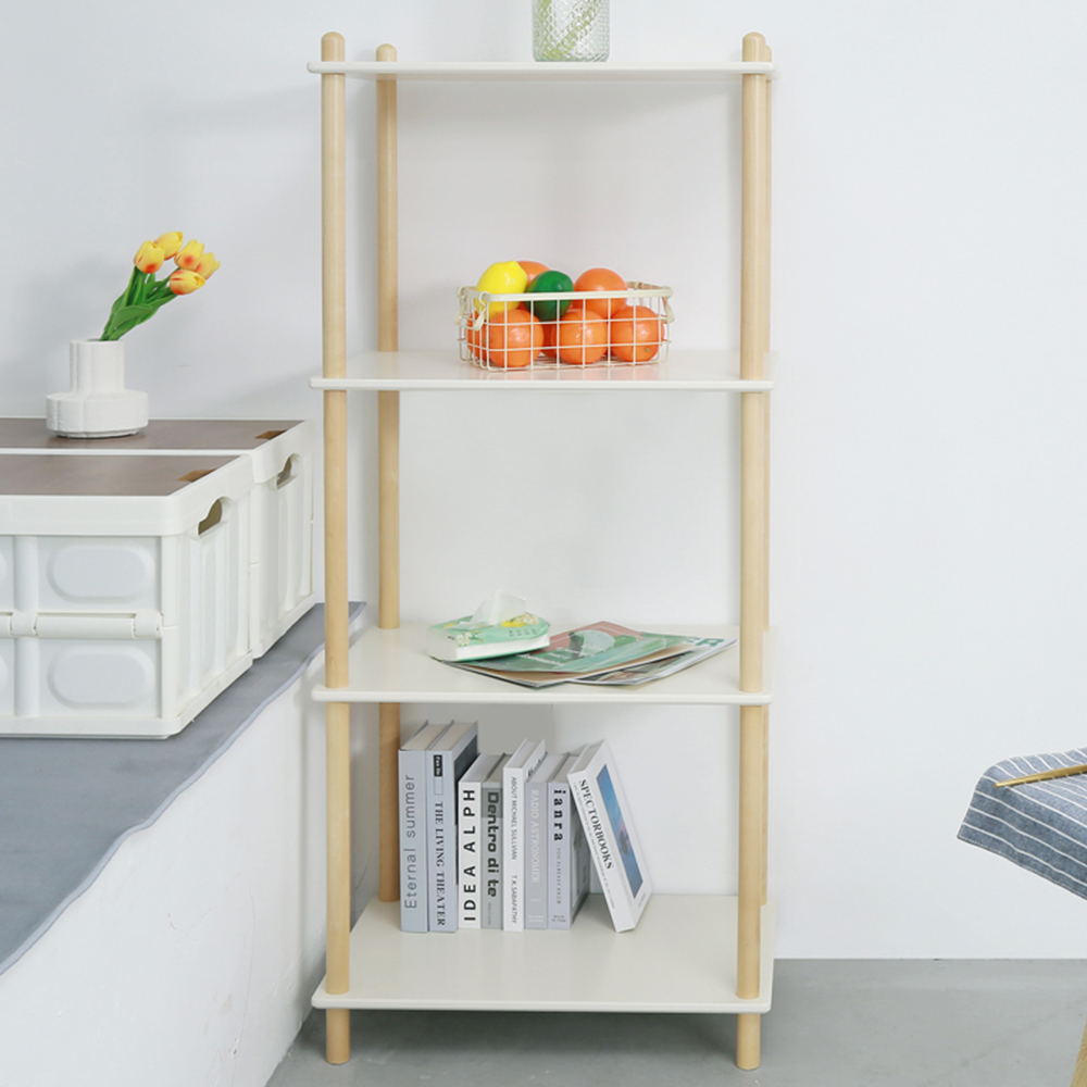 FurnitureHMD 4 Shelf Natural and White Bookcase Image 1