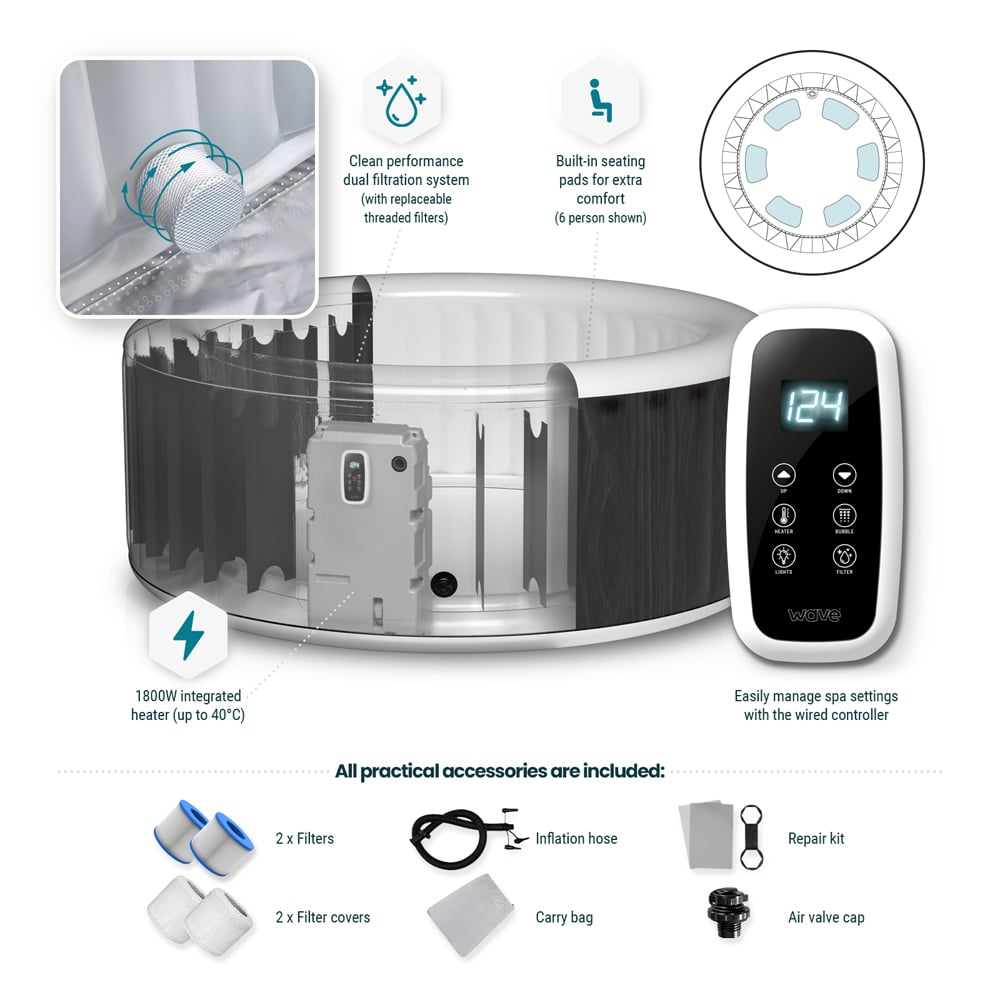 Wave Spas Atlantic 6 Person Grey Rattan Round Inflatable Hot Tub with EnergySave Bundle Image 6